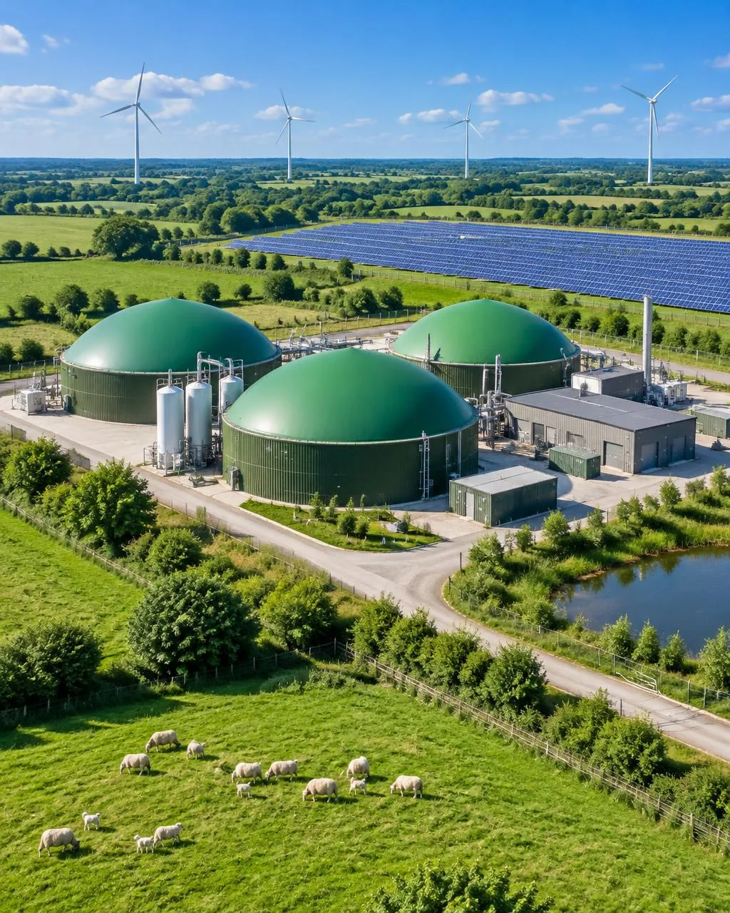Site de méthanisation agricole vu en hauteur